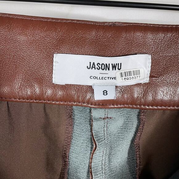 Jason Wu Faux Leather Wide‎ Leg Trousers Cropped Brown High Rise Pants Sz 8 - Picture 12 of 15